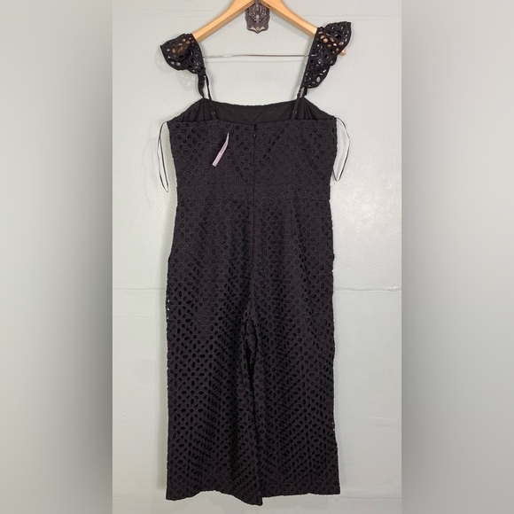 J Crew‎ Black Ruffle Jumpsuit Eyelet Sz 14 AP155 - Picture 7 of 7